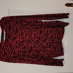 NWOT Jones New York Red & Black Animal Print Top, Size 2X, 100% cotton